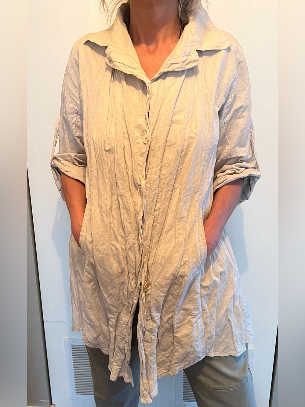 Donna Karan Light Cream Button-Front Coat
